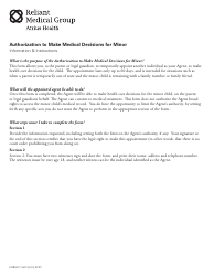 Authorization to Make Medical Decisions for Minor - Reliant Medical Group