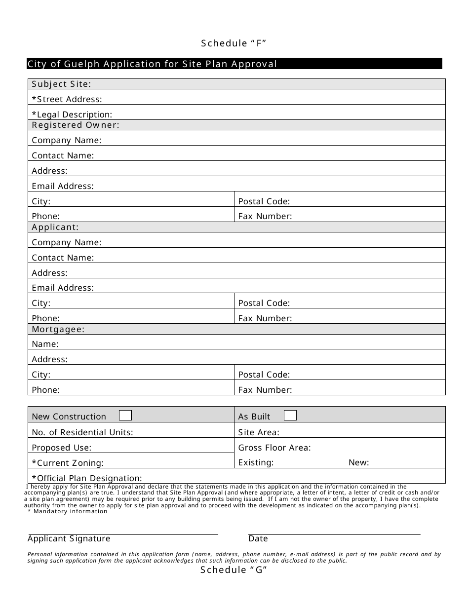 Site Plan Approval Application Form - City of Guelph, Ontario, Canada, Page 1