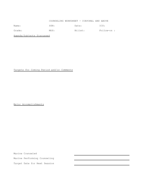 Counseling Worksheet - Corporal and Above
