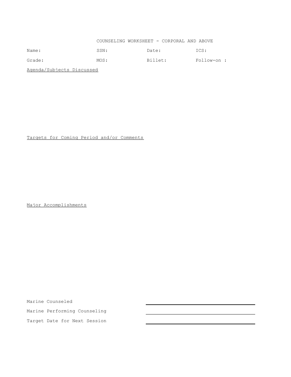 Counseling Worksheet - Corporal and Above Download Fillable PDF