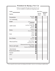 &quot;Car Buying Worksheet Template&quot;