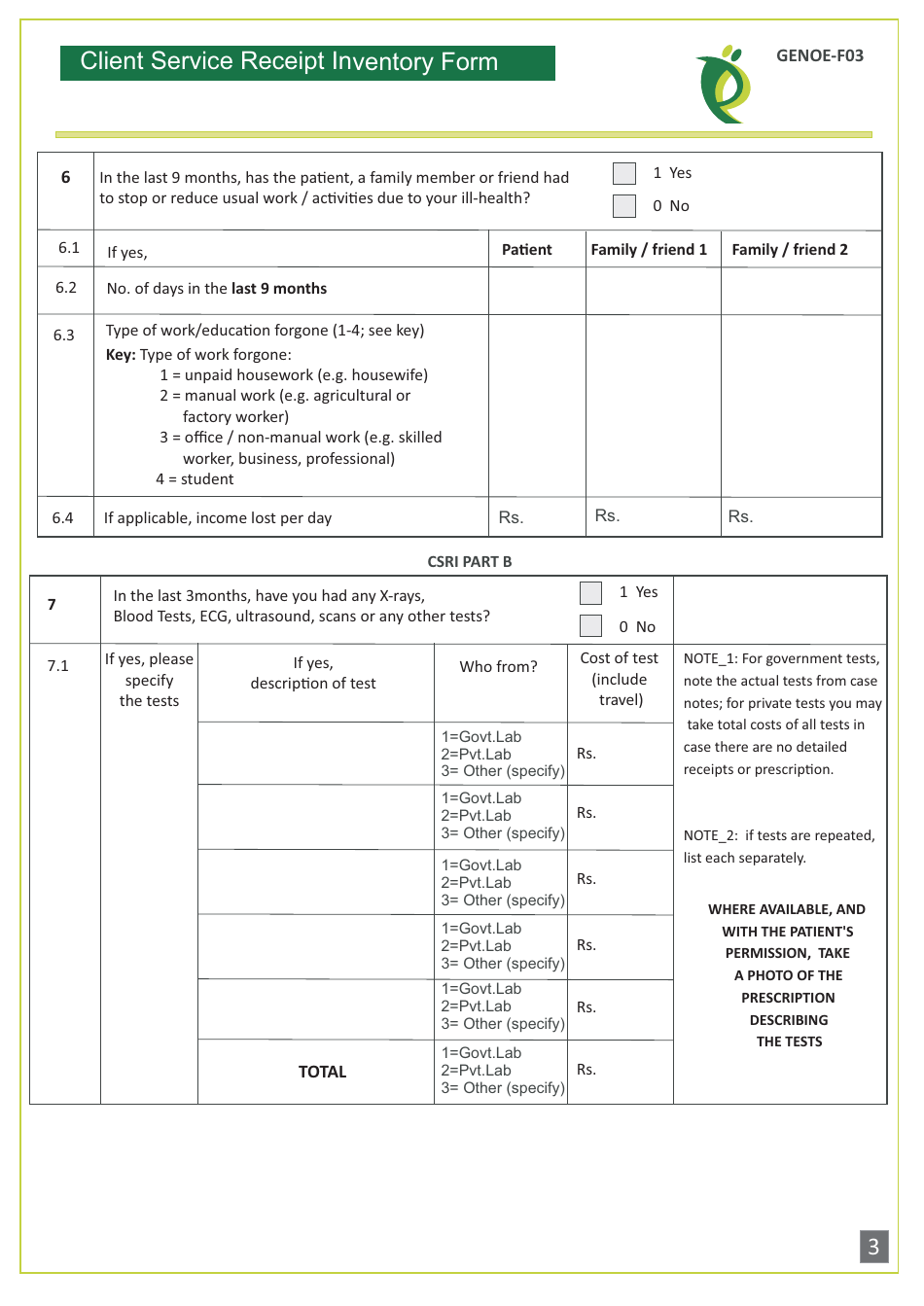 Client Service Receipt Inventory Form - London School of Hygiene  Tropical Medicine, Page 3