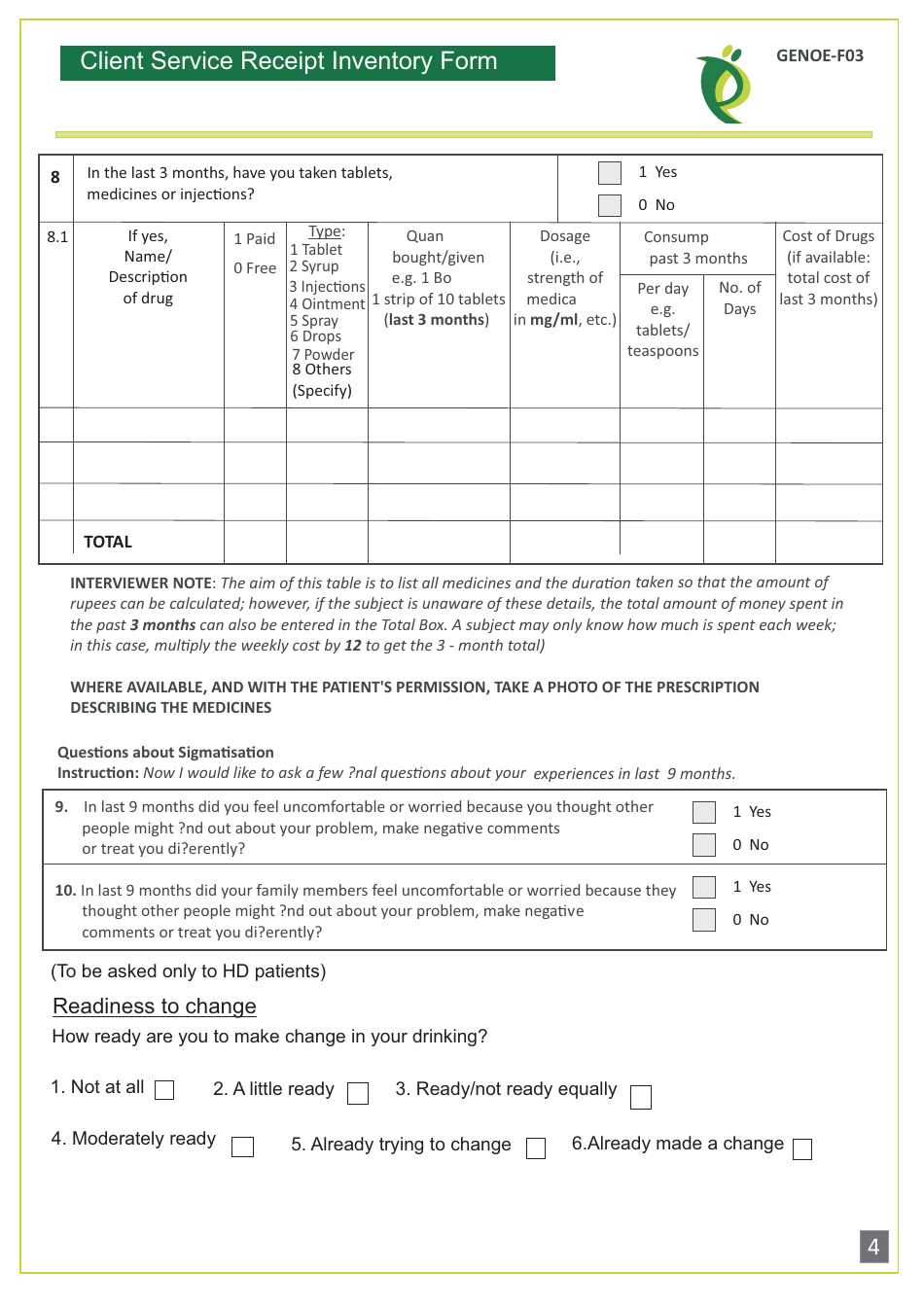 Client Service Receipt Inventory Form - London School of Hygiene  Tropical Medicine, Page 4