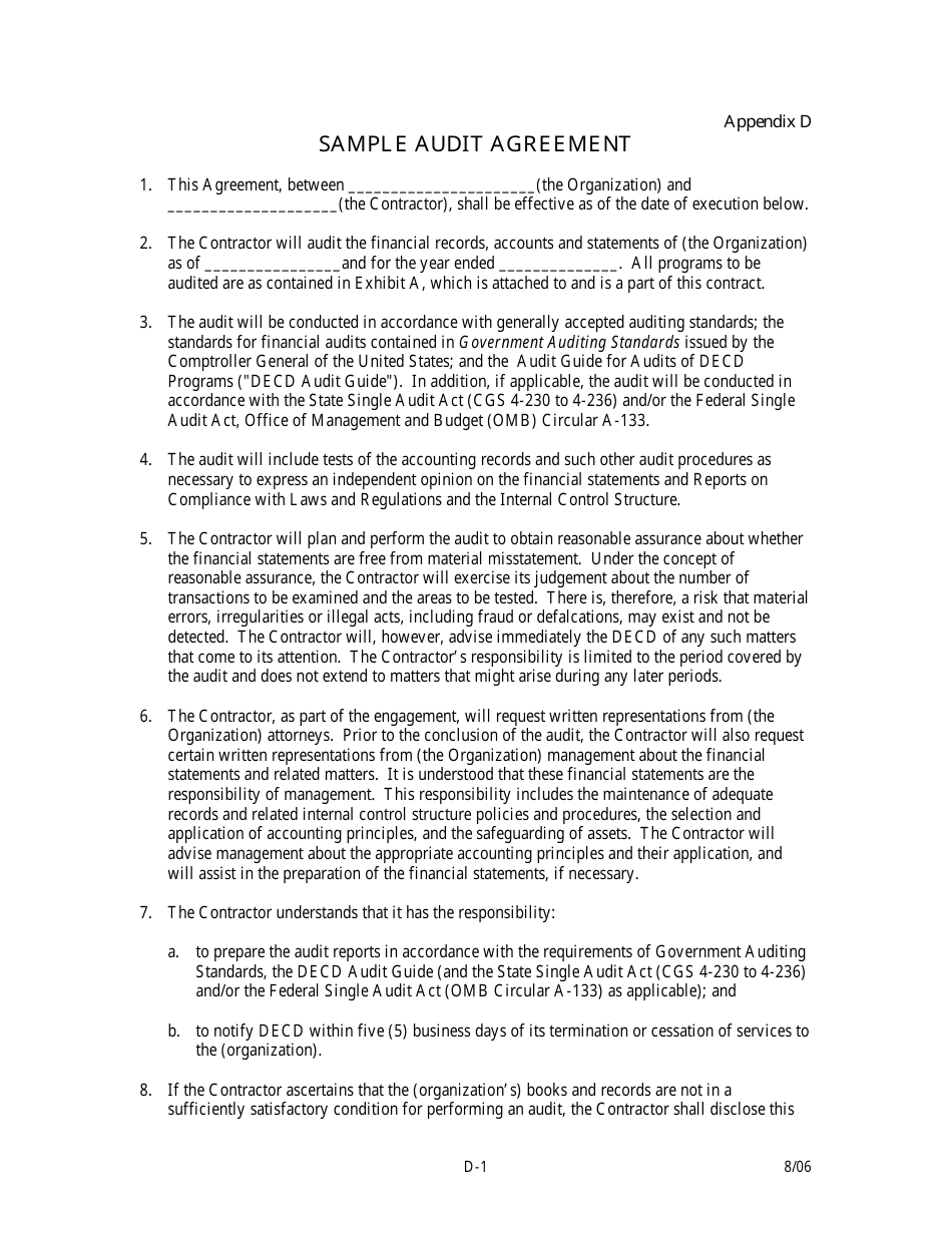 Appendix D Sample Audit Agreement - Connecticut, Page 1