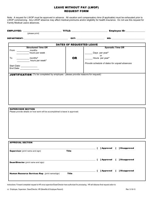 Leave Without Pay (Lwop) Request Form Download Pdf