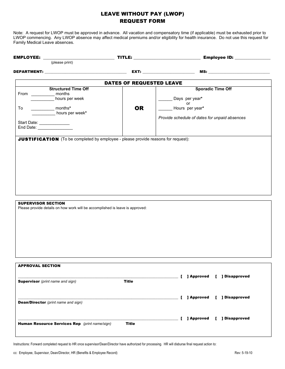 Leave Without Pay (Lwop) Request Form, Page 1