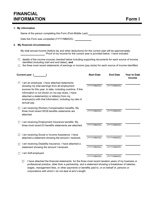 Form I Financial Information - Alberta, Canada