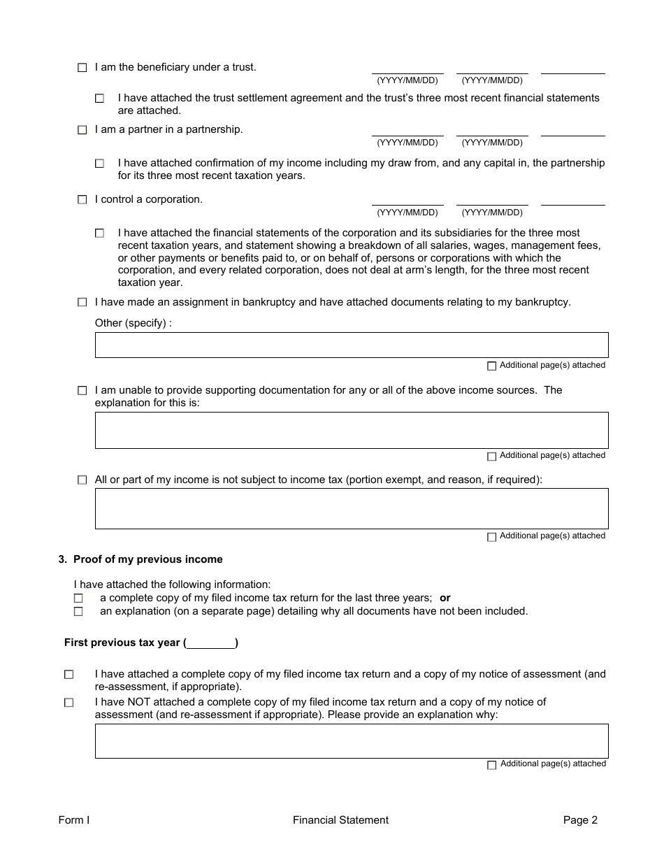 Form I Financial Information - Alberta, Canada, Page 2