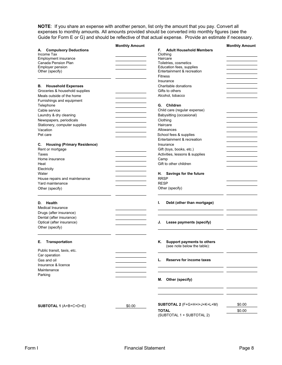 Form I Financial Information - Alberta, Canada, Page 8
