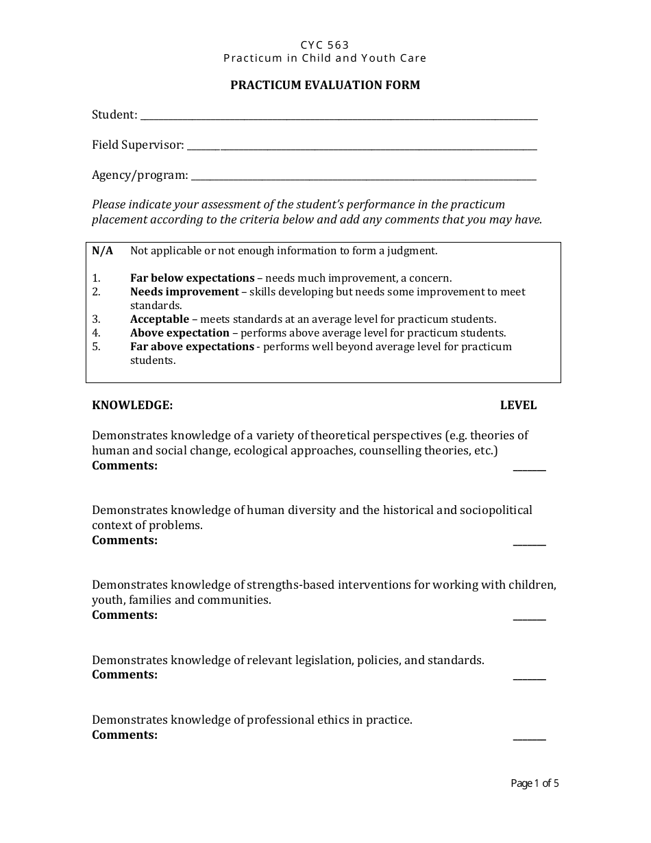 Practicum Evaluation Form - University of Victoria, Page 1