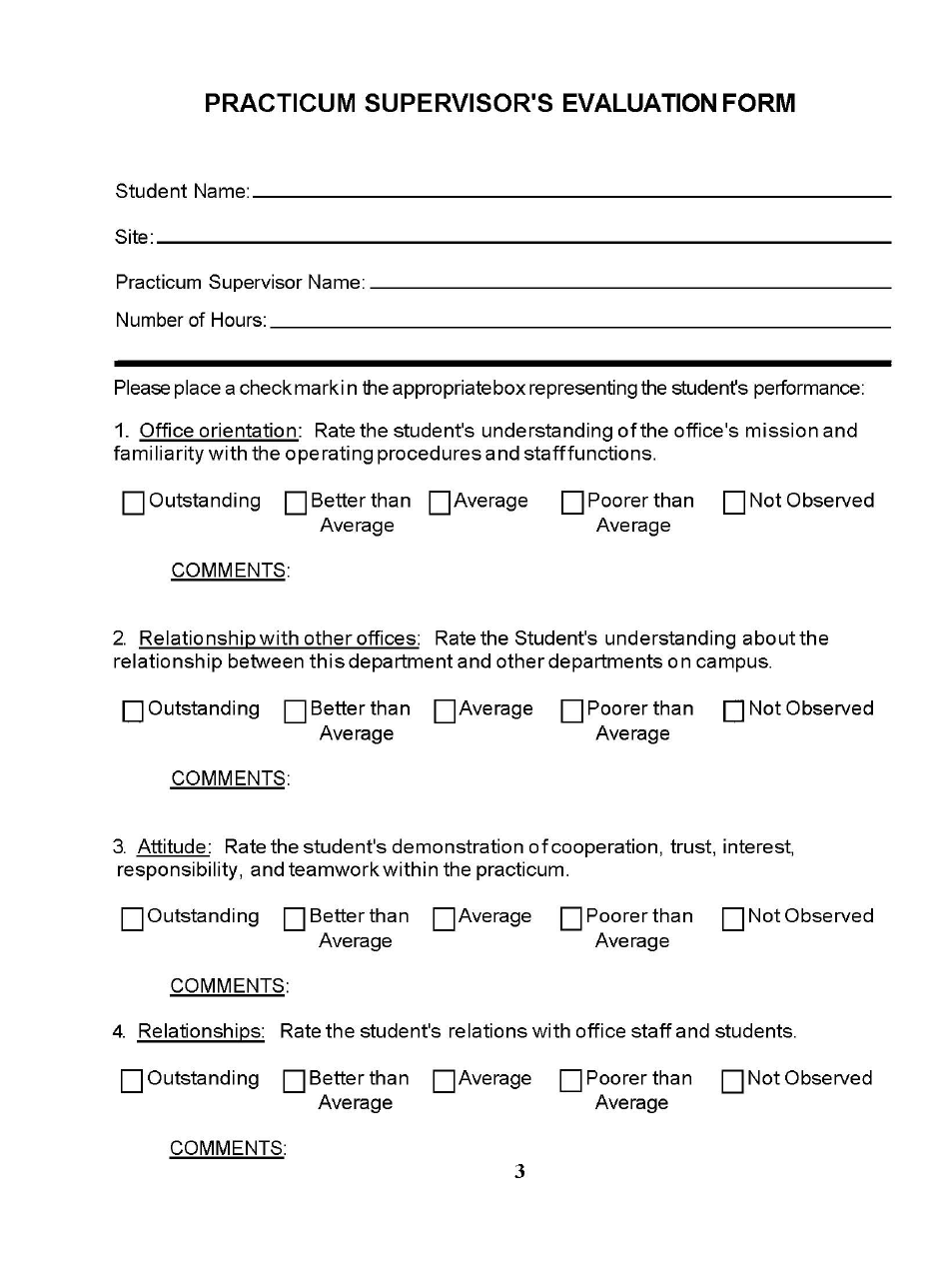 Practicum Suprevisors Evaluation Form, Page 1