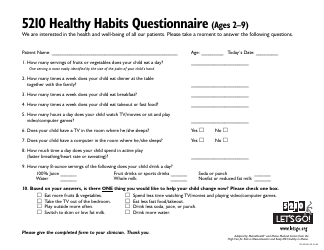 &quot;5210 Healthy Habits Questionnaire Template - Let's Go&quot;