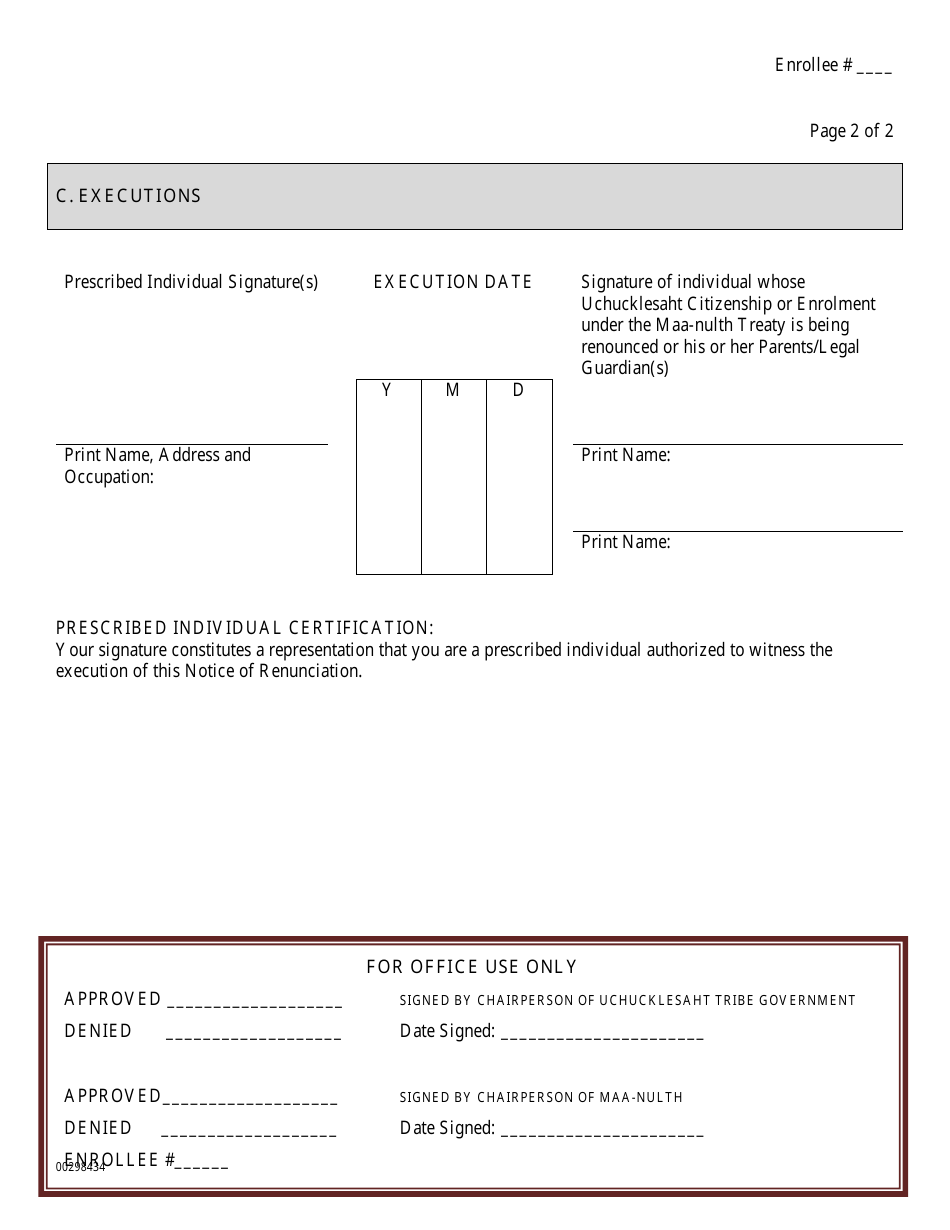 Form DHS-5 Citizenship and Enrollment Renunciation Form - British Columbia, Canada, Page 2