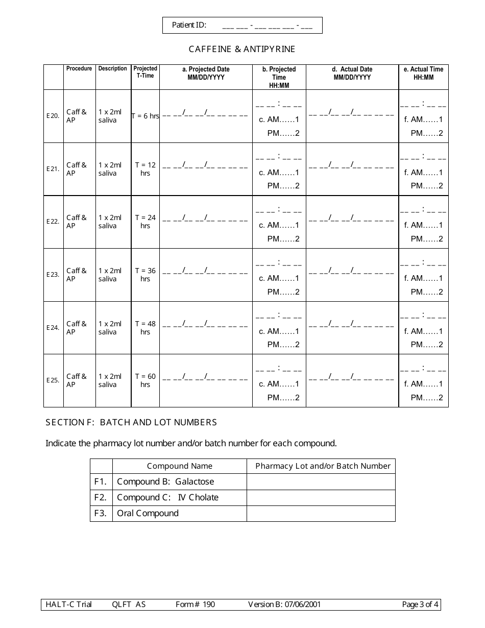 Form 190 Quantitative Liver Function Test Record, Page 3