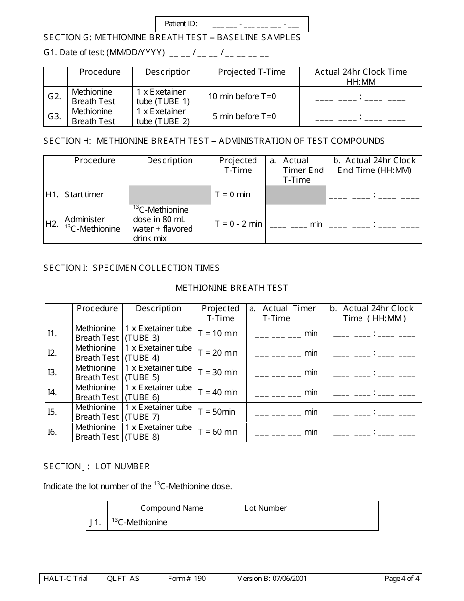 Form 190 Quantitative Liver Function Test Record, Page 4