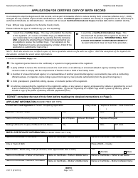 Document preview: Form VS111 Application for Certified Copy of Birth Record - County of Sonoma, California