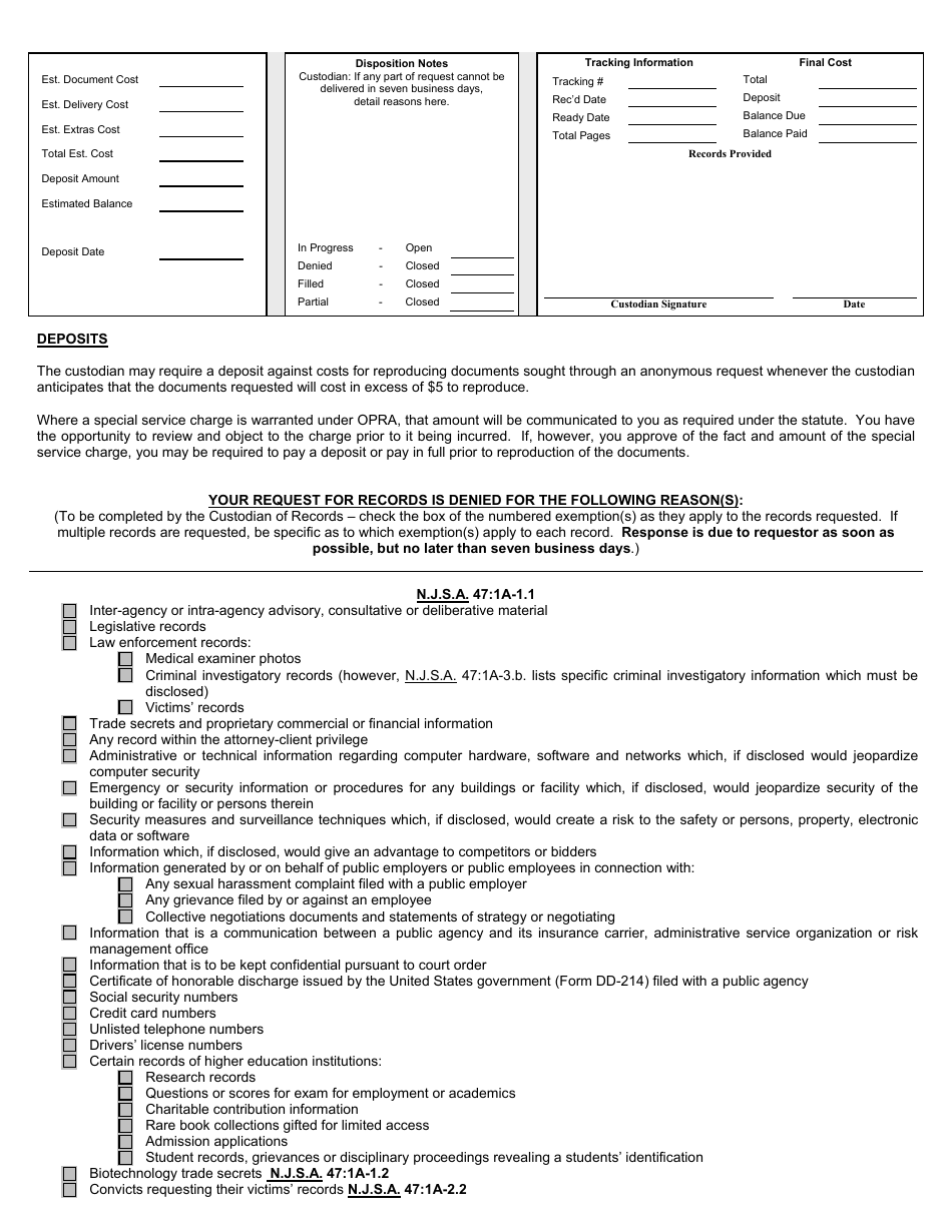 Open Public Records Act Request Form - Brick Township Municipal Utilities Authority - New Jersey, Page 2