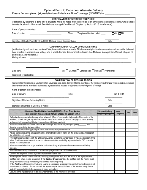 Optional Form to Document Alternate Delivery