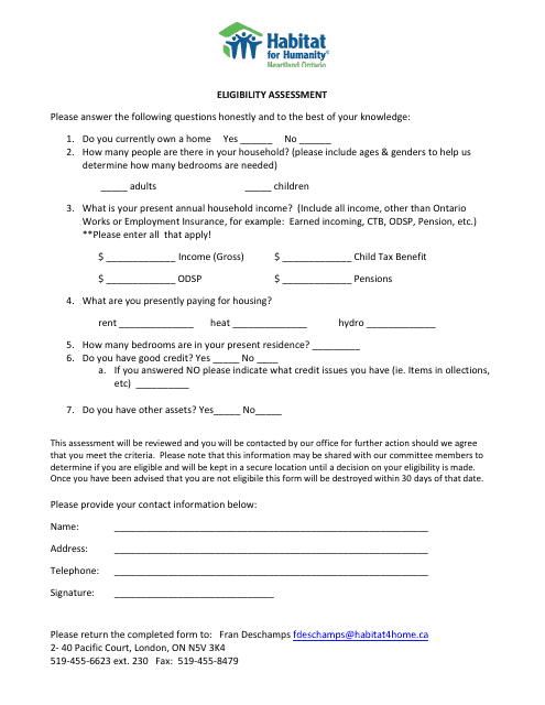 Eligibility Assessment Form - Habitat for Humanity - Canada