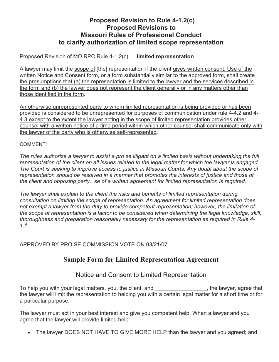 Limited Representation Agreement Template, Page 1