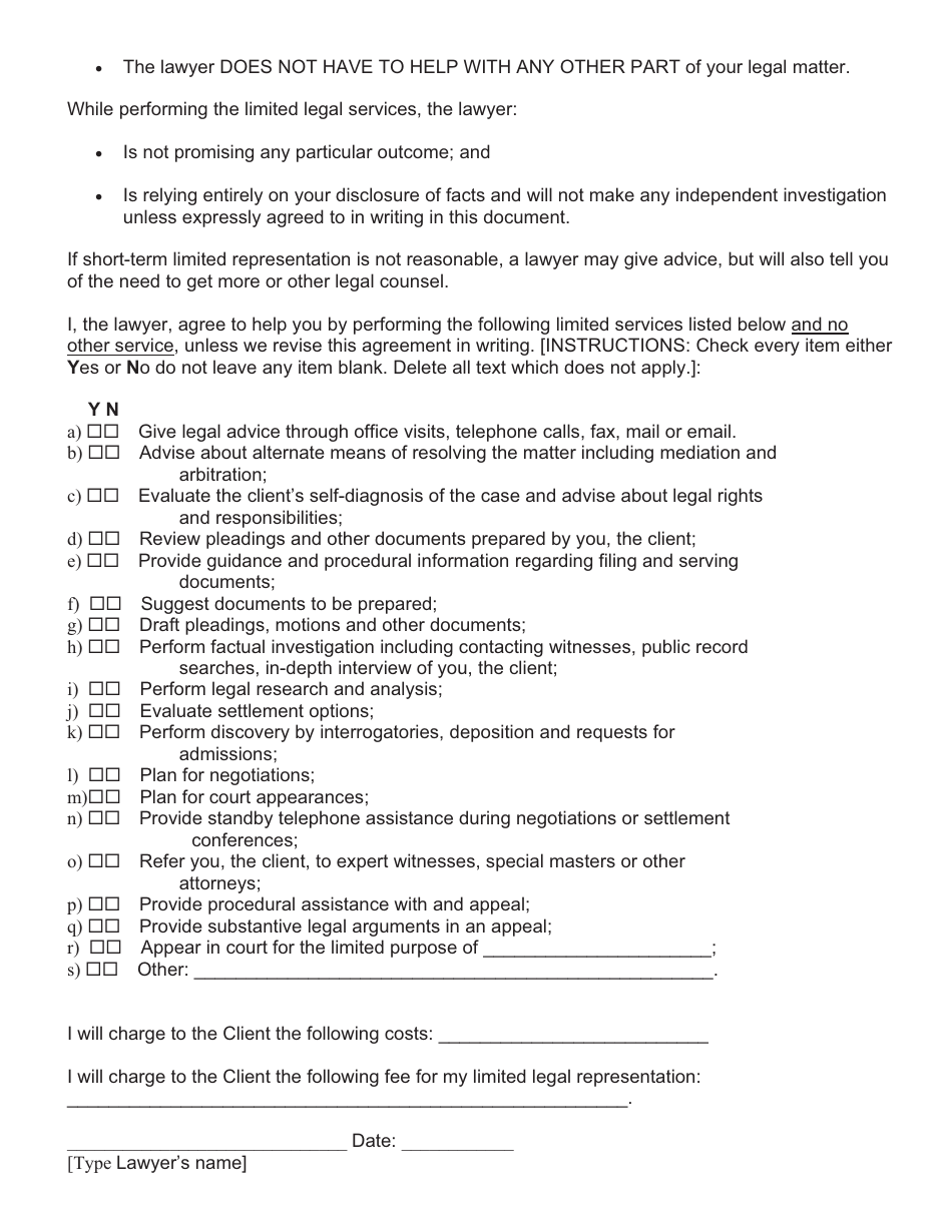 Limited Representation Agreement Template - Fill Out, Sign Online and ...