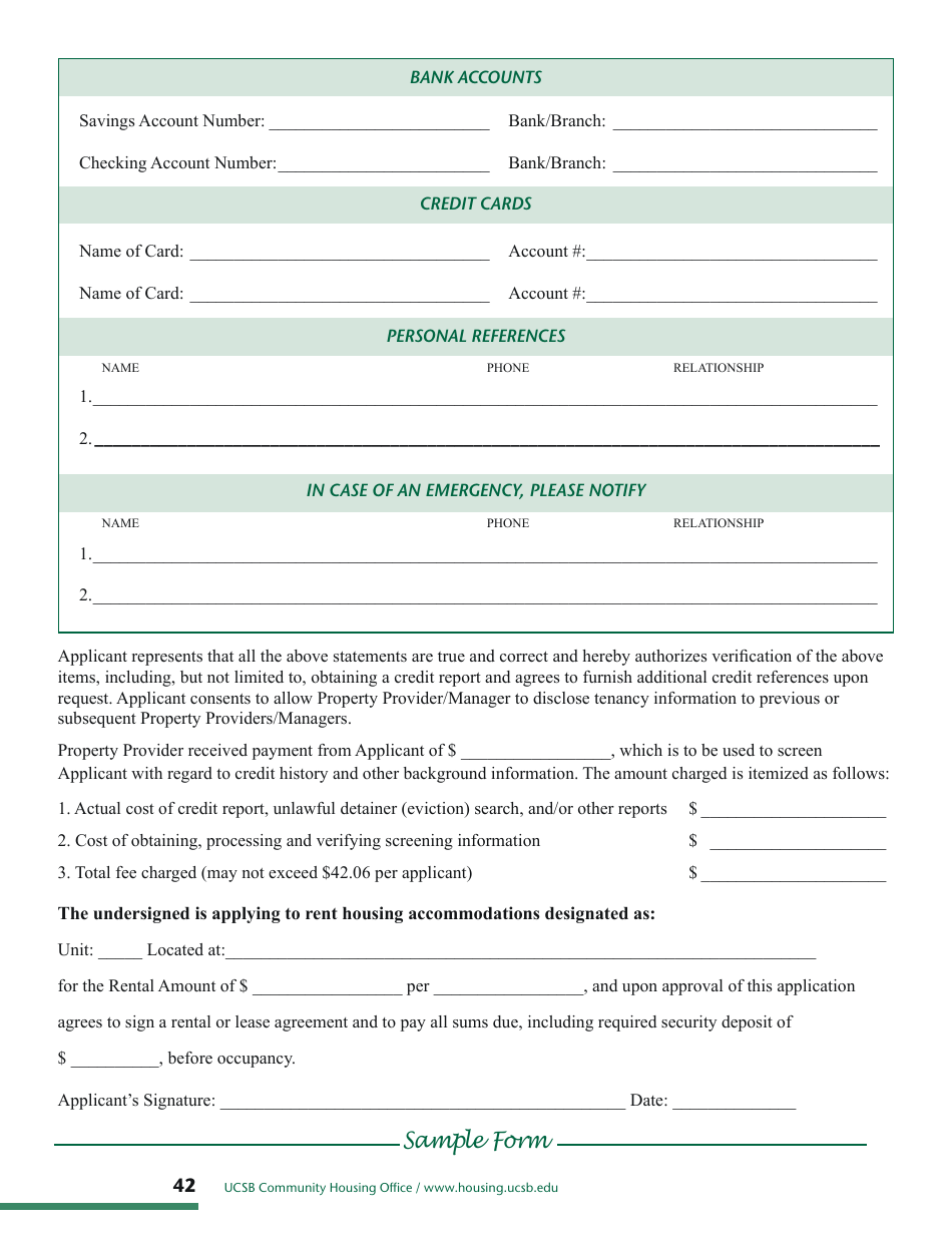 Tenant Application Form - Ucsb Community Housing Office - California, Page 2