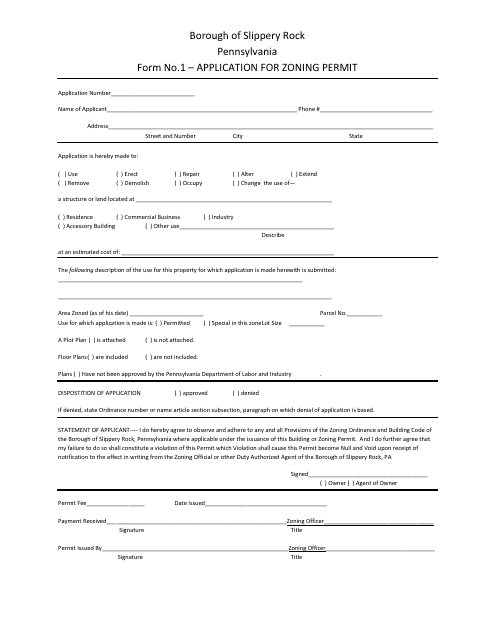 Application for Zoning Permit - Borough of Slippery Rock, Pennsylvania