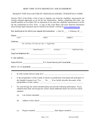 Request for Evaluation of Foreign Academic Credentials Form - New York
