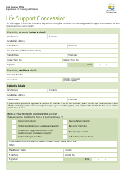 Document preview: Life Support Concession Application Form - Tasmania, Australia