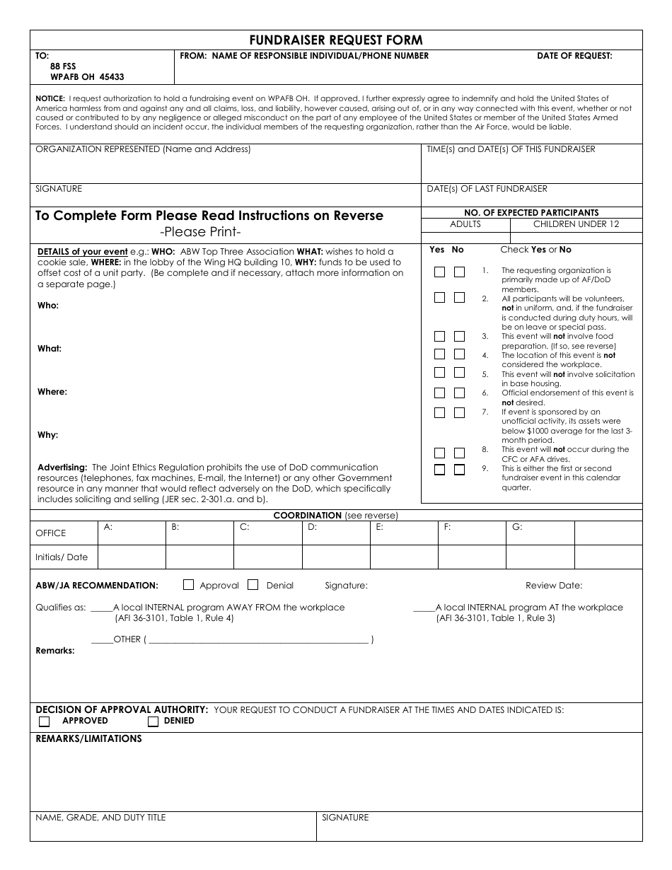 Fundraiser Request Form - Wpafb, Page 1