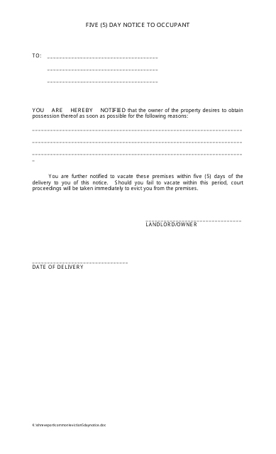 Five (5) Day Notice to Occupant Form