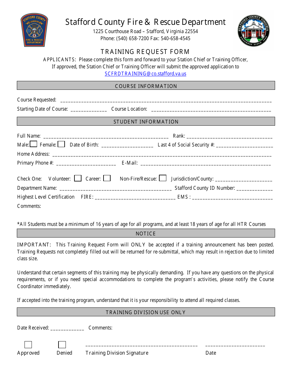 Training Request Form - Virginia, Page 1