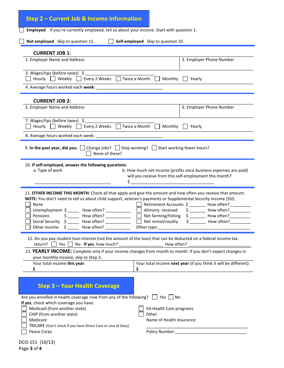 Form DCO-151 Application Form for Health Coverage Single Adults - Arkansas, Page 3