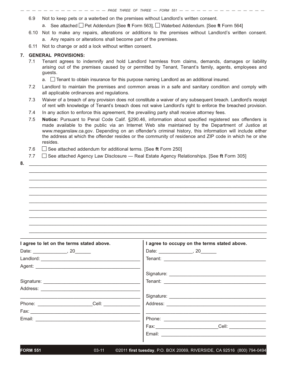 California MonthToMonth Residential Rental Agreement Form First