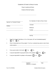 Document preview: Form 214 Medicaid Agency Statement of Intent to Return Home - Alabama