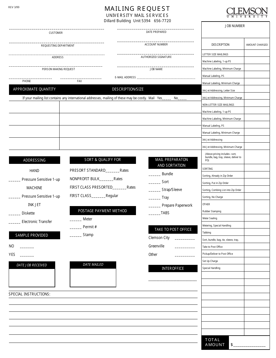 Mailing Request Form - Clemson University, Page 1
