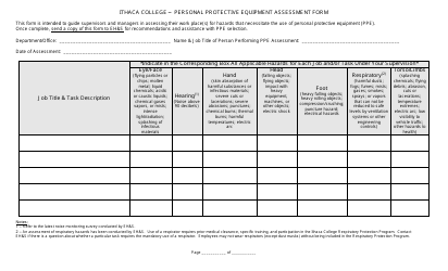 Document preview: Personal Protective Equipment Assessment Form - Ithaca College