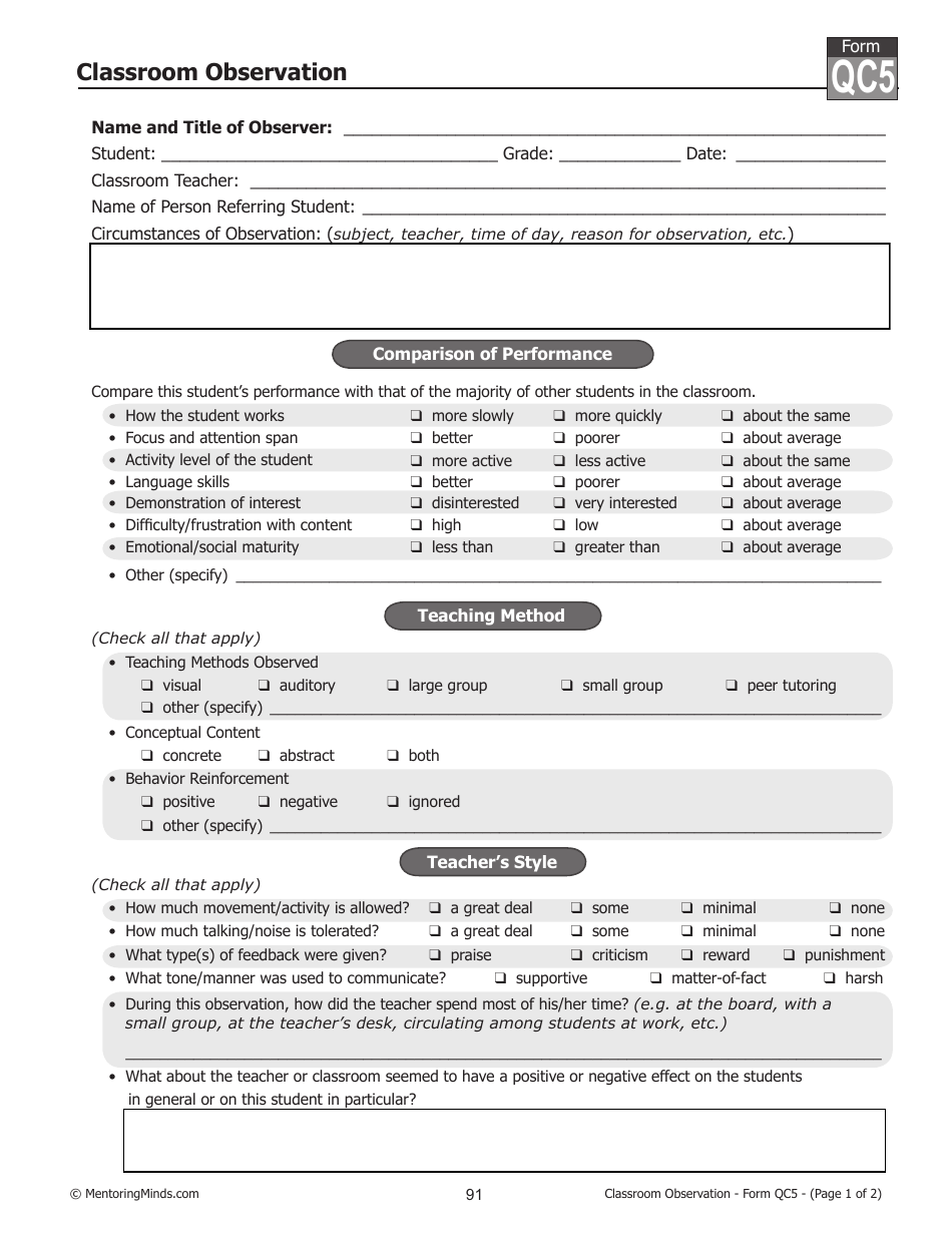 Classroom Observation Form Big Questionnaire Fill Out Sign Online And Download PDF