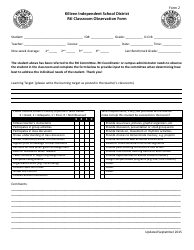 Document preview: Classroom Observation Form - Killeen Independent School District - Texas