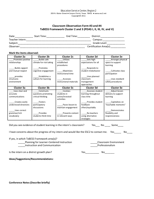 Classroom Observation Form - Education Service Center - Texas Download Pdf