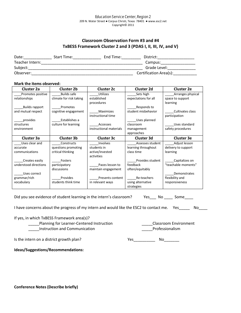 Classroom Observation Form - Education Service Center - Texas, Page 1