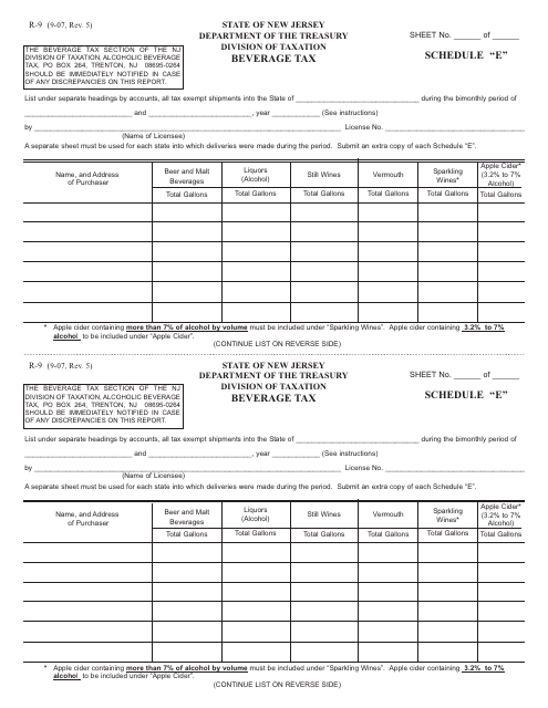 Form R-9 Schedule E Beverage Tax - New Jersey