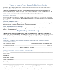 Document preview: Transcript Request Form - Nursing & Allied Health Division - Chattanooga State Community College - Tennessee