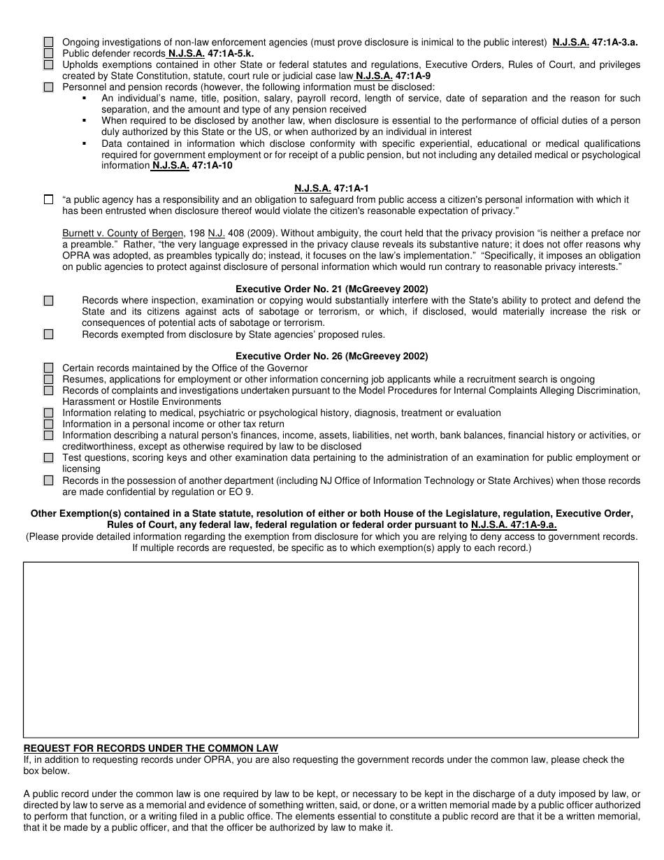 Open Public Records Act Request Form - Morris County, New Jersey, Page 3