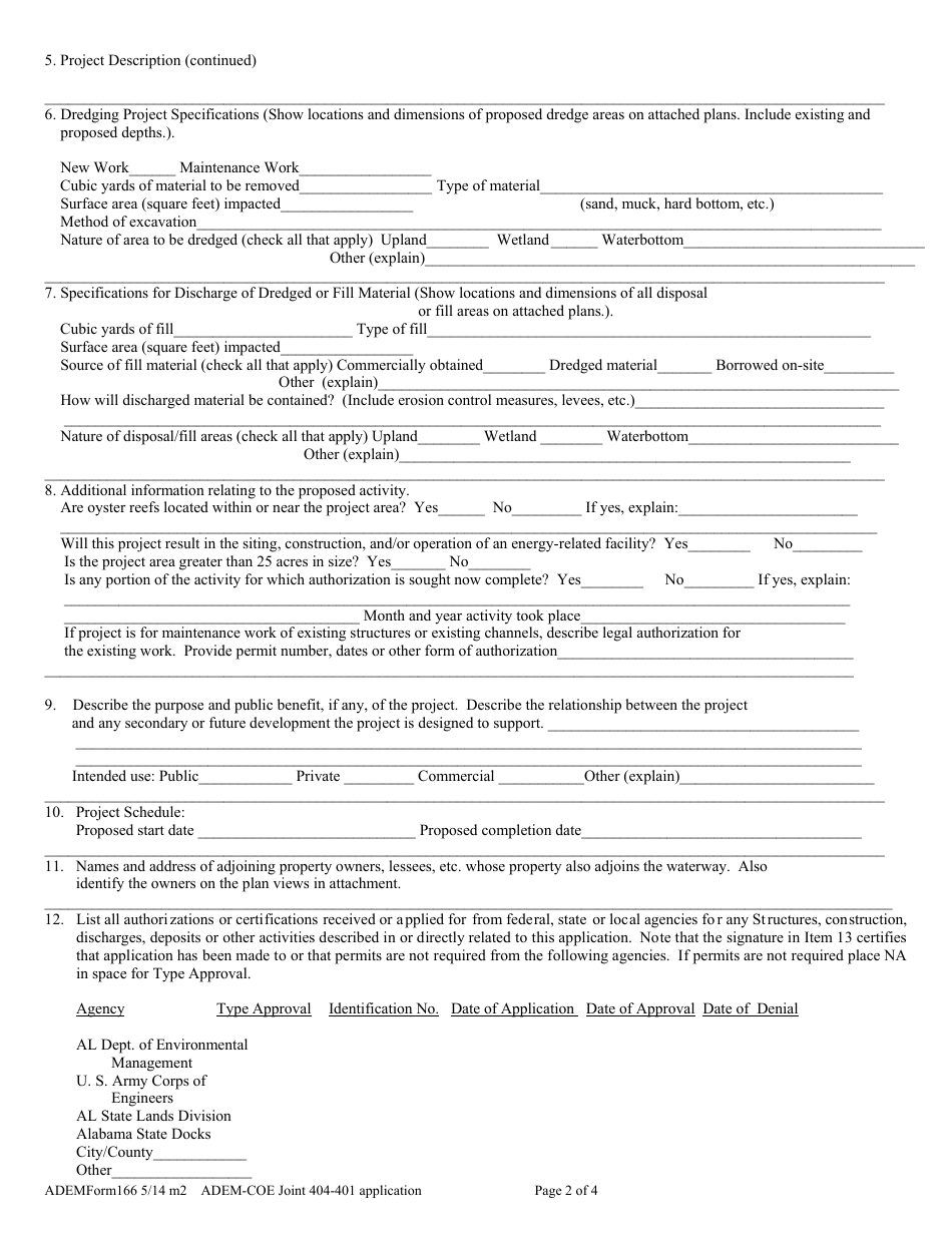 ADEM Form 166 Joint Application and Notification - Alabama, Page 2
