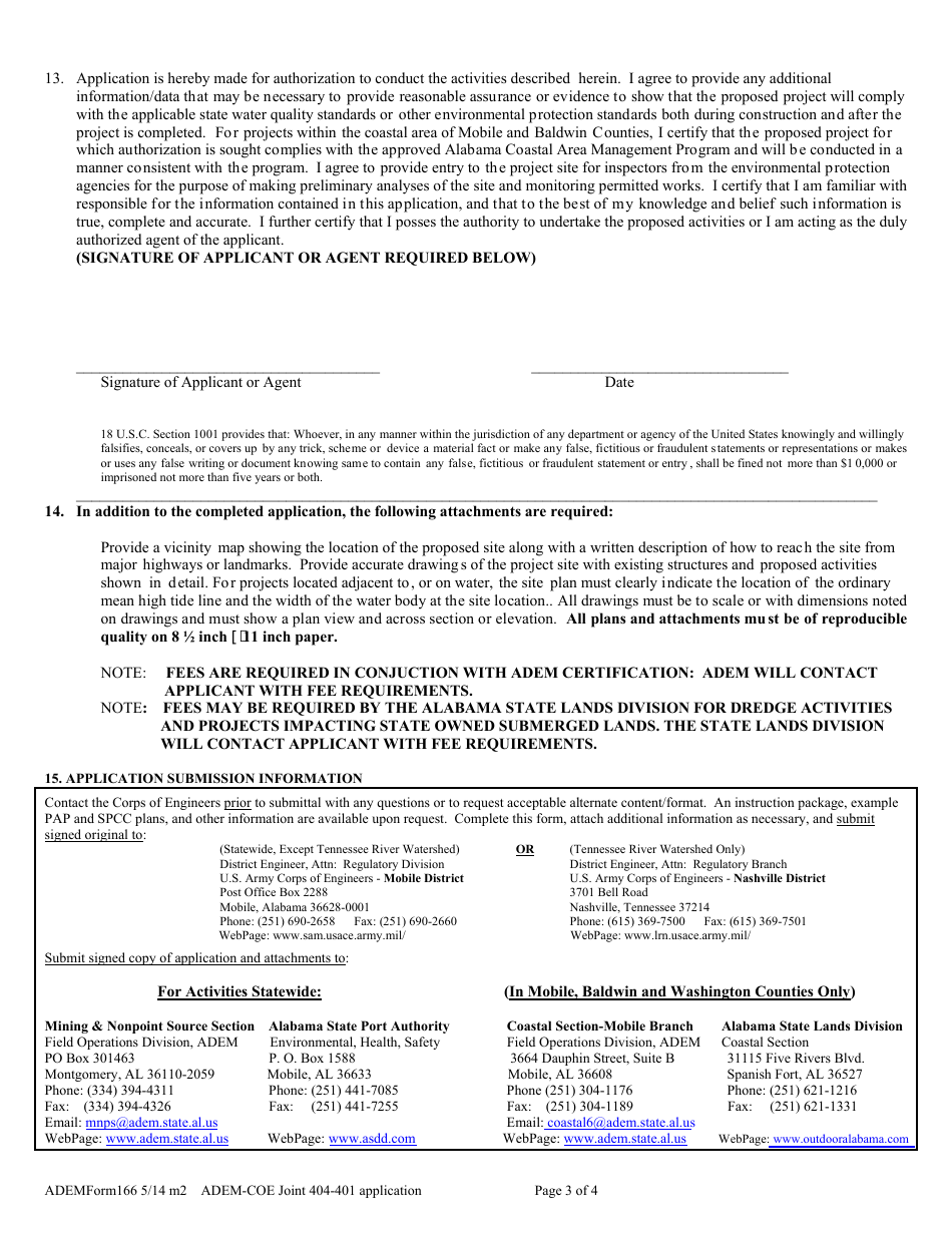ADEM Form 166 Joint Application and Notification - Alabama, Page 3