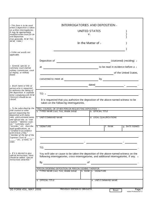DD Form 456 Interrogatories and Deposition