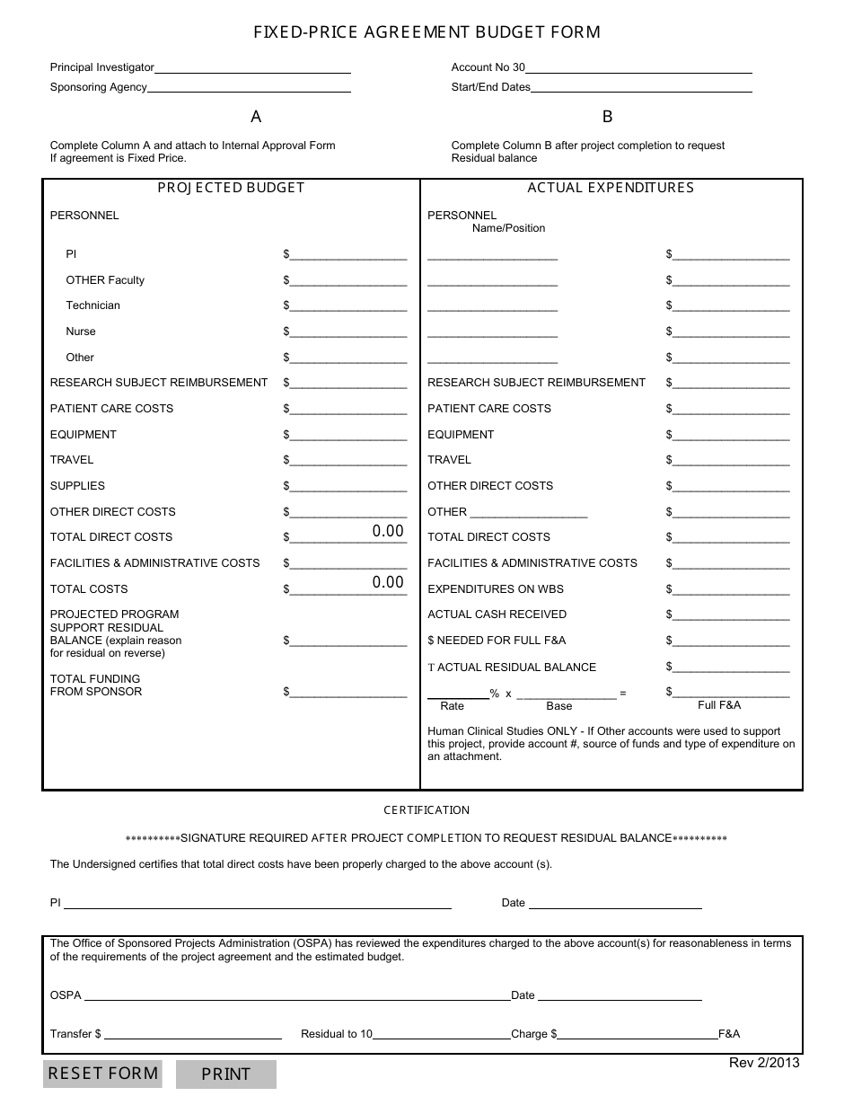 Fixed-Price Agreement Budget Form - Fill Out, Sign Online and Download ...