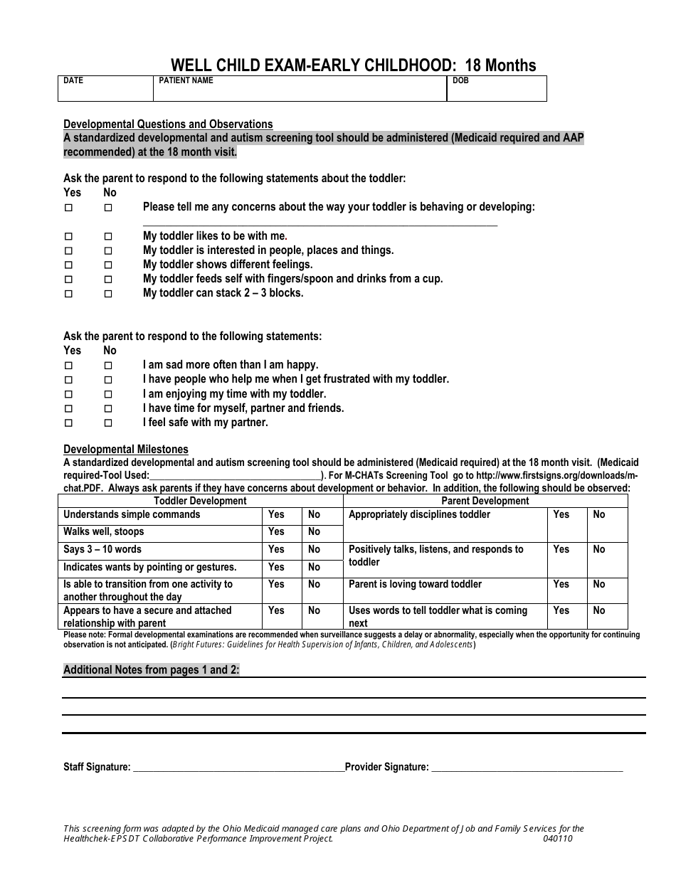 Ohio Well Child Exam Template Early Childhood 18 Month Fill Out Ohio Well Child Exam Template Early Childhood 18 Month Fill Out