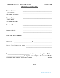 Document preview: English Extract Marriage Certificate Translation Template